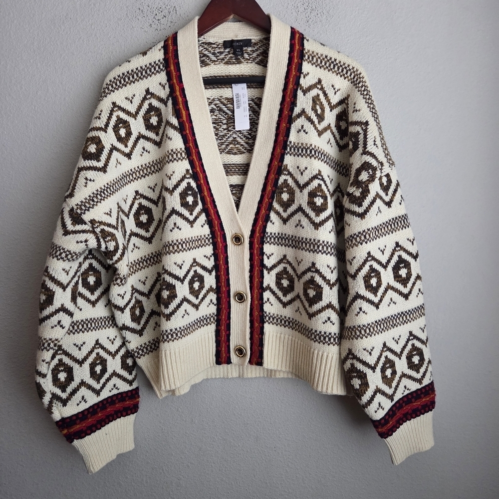 J. Crew Diamond Fair Isle Cardigan Sweater size XL NWT